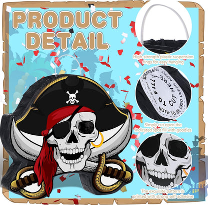 Pirate Piñata Bundle Pirate Party Game Set Include Captain Piñata Bat Stick Blindfold Mask for Birthday Party Nautical Adventure Game Decor Supplies Decor, 13.4 x 14.3 x 3.2''