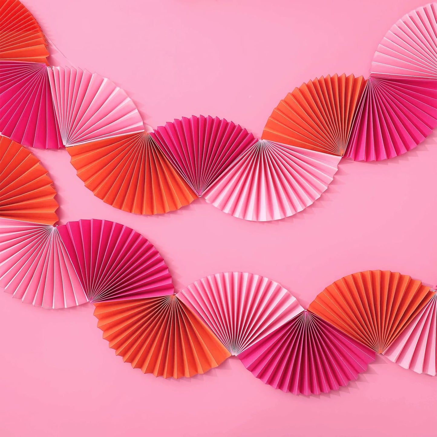 Whaline 3 Pack Paper Fans Garland 15.7 Ft Rose Red Pink Orange Hanging 3D Ornament Banners for Birthday Bachelorette Party Wall Ceiling Decoration