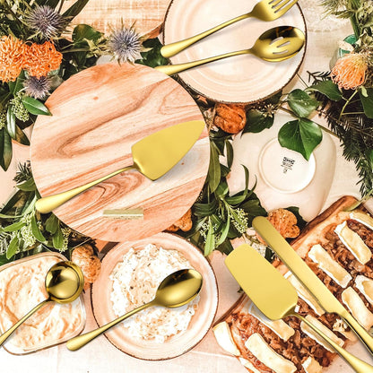 Stainless Steel Serving Utensil Set 10-Piece Buffet Flatware Catering Silverware with Bread Tong,Cake Spatula,Serving Ladles,Salad Fork,Cheese Knife,Large Spoon for Parties Buffet