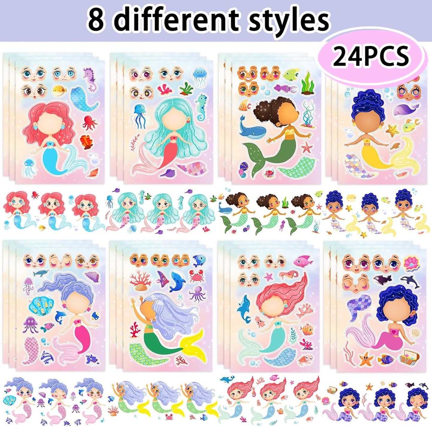 24 Sheets 8.27''×5.9'' Make Your Own Stickers for Kids Toddlers, Make a Face Stickers Mix and Match with Unicorns Dinosaur Horse and Sea Animals for Kids Party Favors Activities