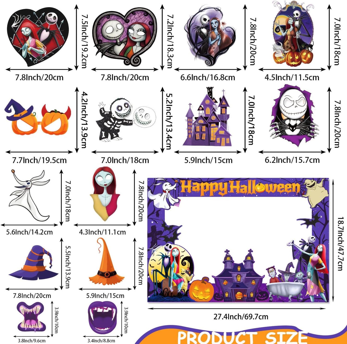 Halloween Photo Booth Props Kit, 16PCS Photo Props & Selfie Frame Halloween Party Decoration Supplies Dress Up Party Costumes Accessories for Photoshoot Selfie Props (Orange)