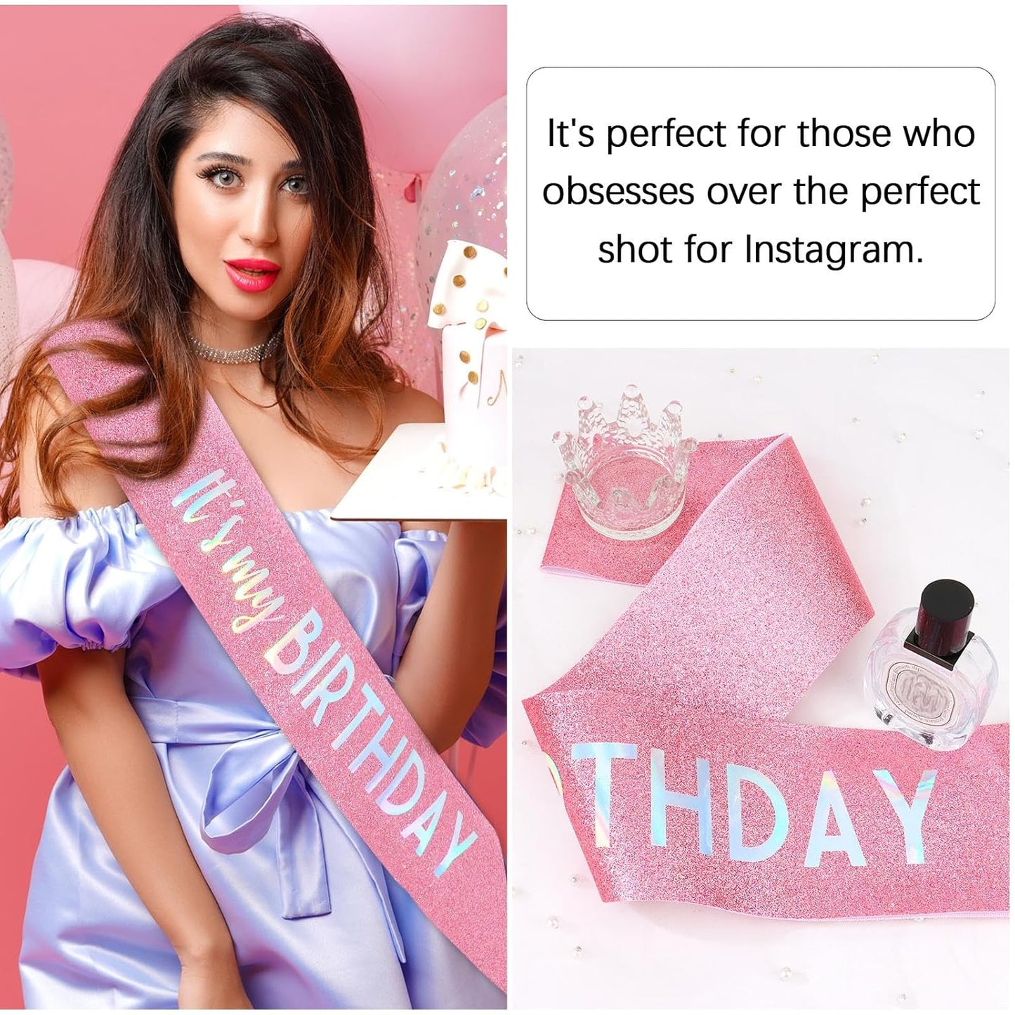 CIEHER 70.8 L x 3.6 W Pink It's My Birthday Sash Birthday Sashes for Women Glitter Fabric