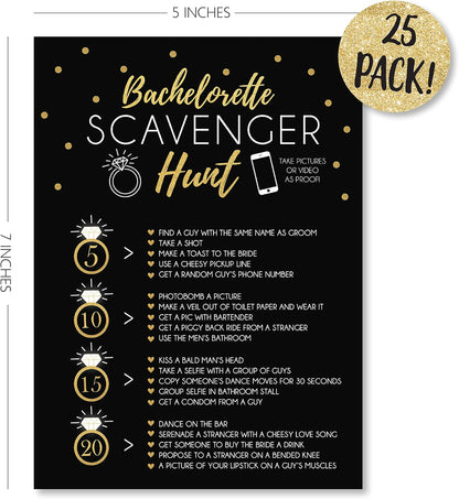 Your Main Event Prints 25 Bachelorette Scavenger Hunt Party Games, Drinking Game and Dares, Fun Novelty Cards for Girls Night Out