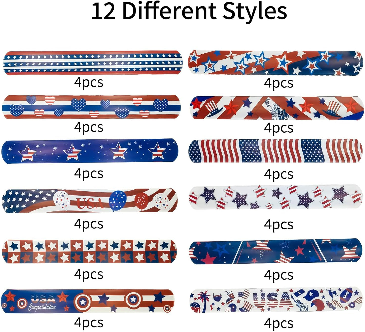 48 Pcs 4th of July Slap Bracelets Party Favors Patriotic Snap Bracelet Bulk Red White Blue American Flag Independence Day Party Supplies Exchanging Gifts Classroom Prizes