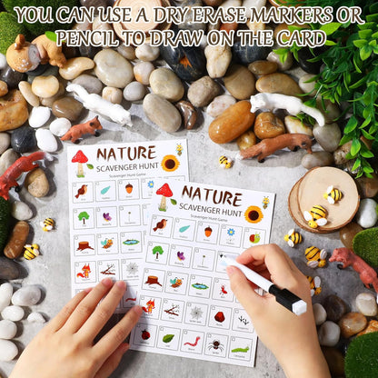 Hoolerry 30 Pcs Nature Scavenger Hunt for Kids Road Trip Game Car Spring Summer Easter Scavenger Hunt Cards Travel Activities Camping Games Outdoor Indoor Seek Activity for Kids Adults(Nature)