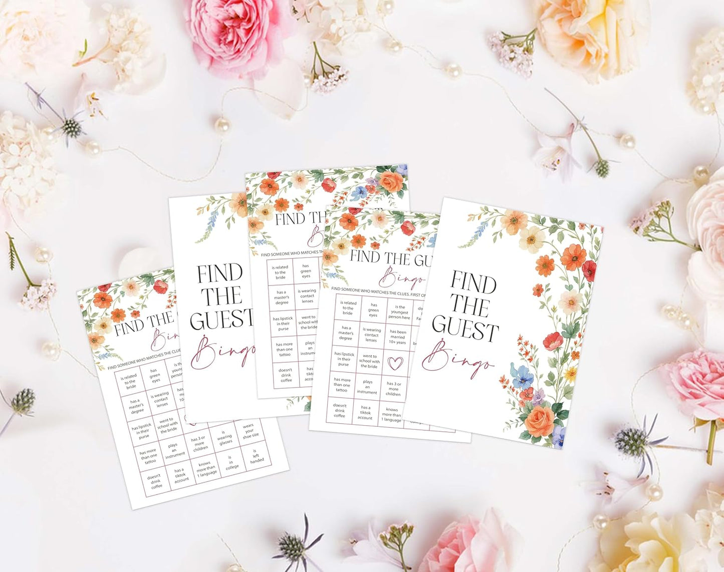 Wildflower Bridal Shower Games, Boho Flowers Bridal Shower Bingo Game with Blank Squares for 30 Guests with Game Cards, Bridal Shower Decor, Wedding Decorations Supplies (15)