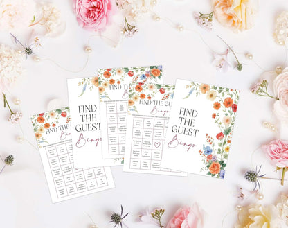 Wildflower Bridal Shower Games, Boho Flowers Bridal Shower Bingo Game with Blank Squares for 30 Guests with Game Cards, Bridal Shower Decor, Wedding Decorations Supplies (15)