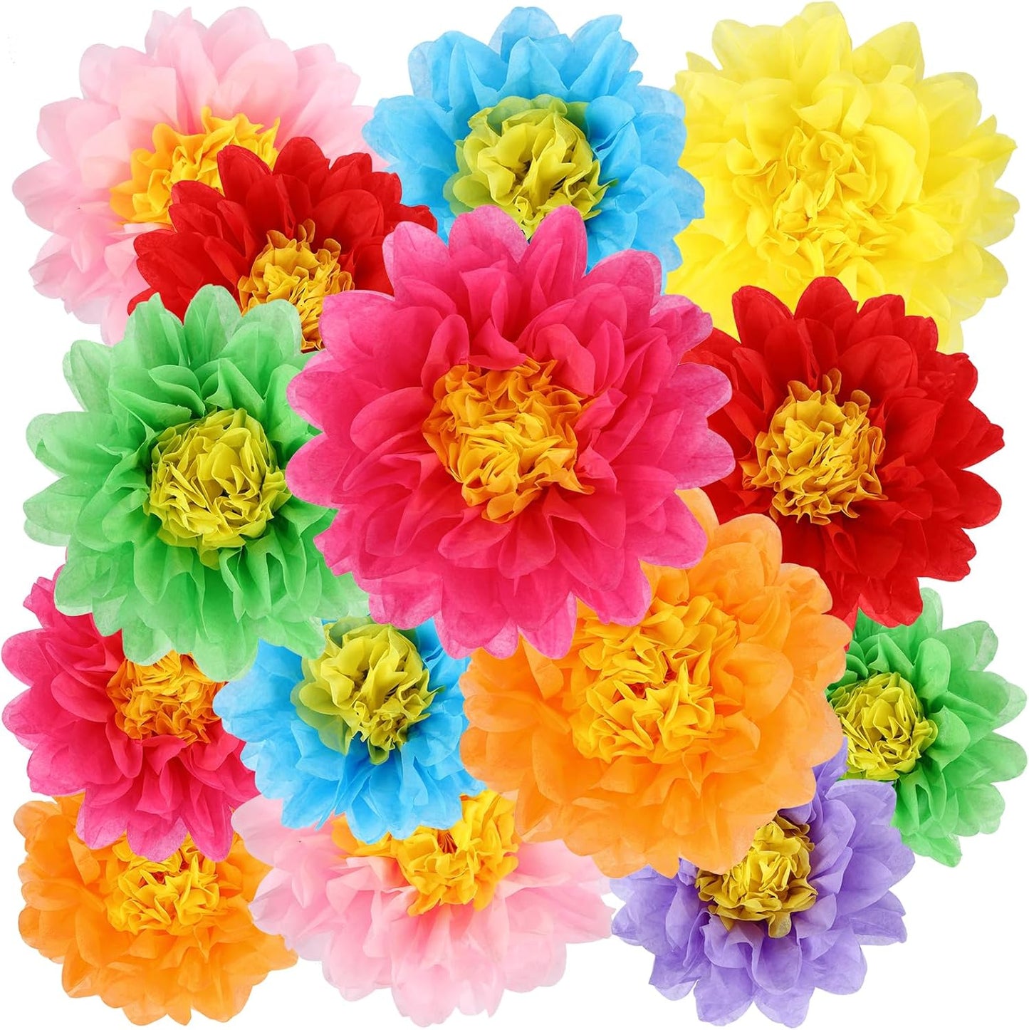 BestoFun 14 PCS Orange & Hot Pink Tissue Paper Flowers – Vibrant Party Decorations for Birthday, Baby Shower, Wedding, Fiesta, and Holiday Events