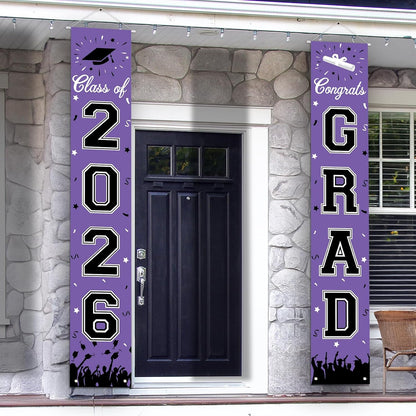 2026 Graduation Decorations, Graduation Banner Class of 2026, Hanging Congratulations/Congrats Grad Banner for Door and Porch, Party Decor - Black
