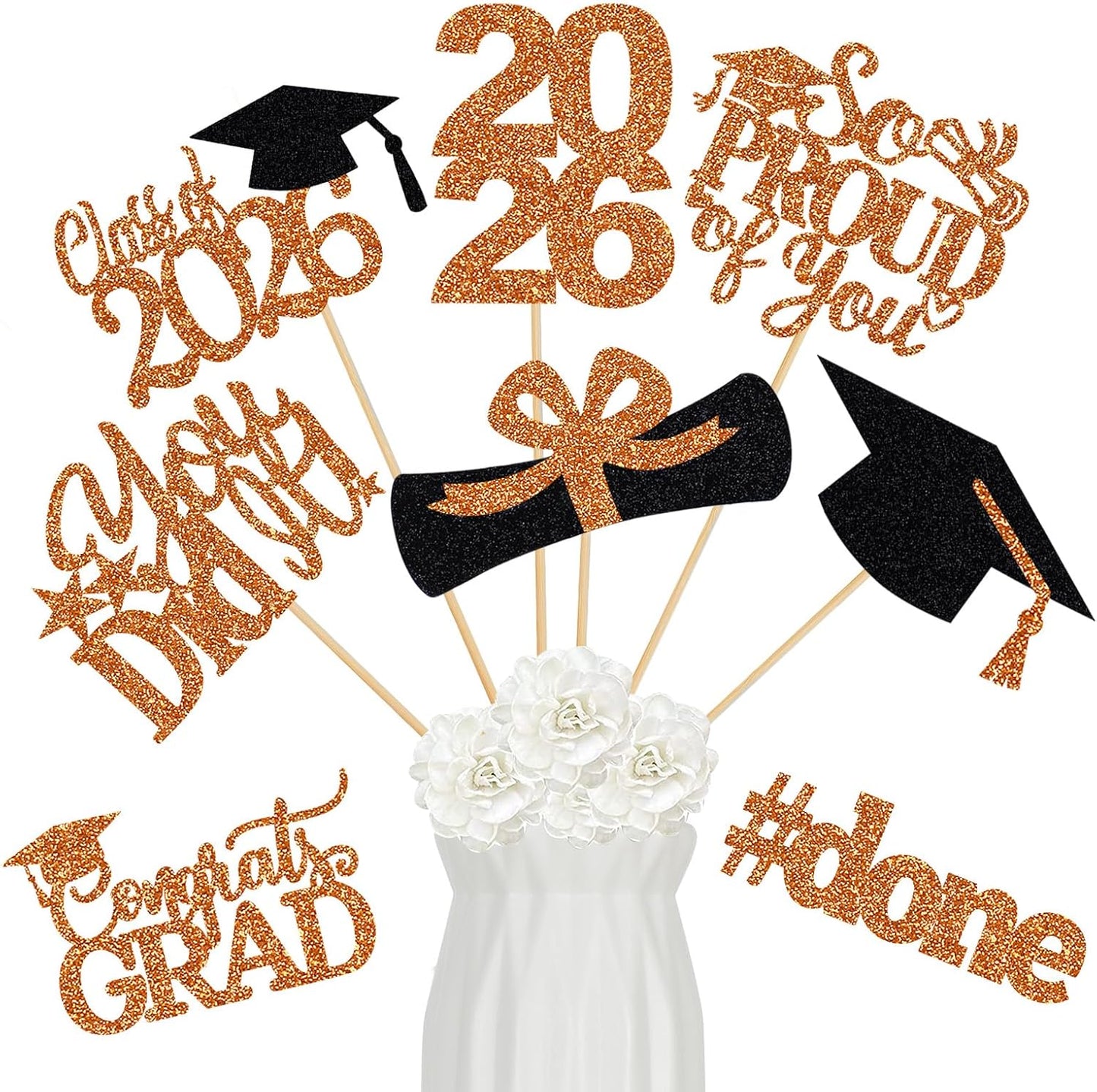 24Pcs 2026 Graduation Table Centerpieces Gold, Graduation Centerpieces for Tables 2026 Gold Class of 2026 Graduation Centerpiece Sticks for 2026 Graduation Party Table Decorations Gold