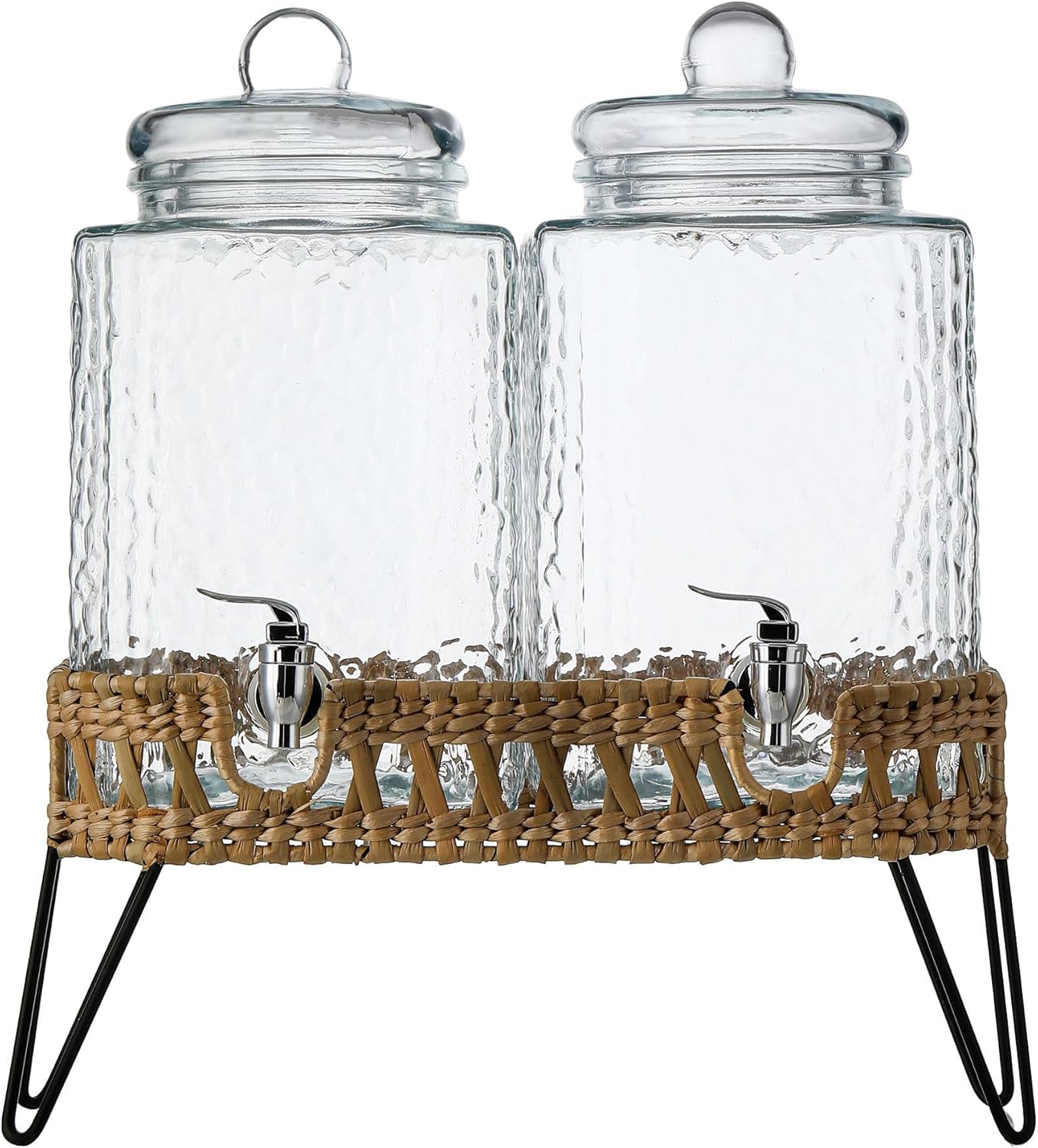 1.5 Gallon Glass Drink Dispenser for Parties 3 PACK Beverage Dispensers with Stand, Glass Water Jug Dispenser, with 18/8 Stainless Steel Spigot, Great for Party, Wedding, Picnic, BBQ Wicker Design