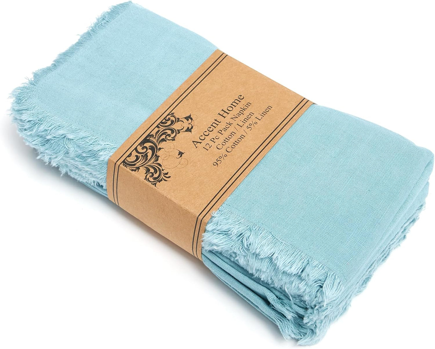 ACCENTHOME Natural Cotton Linen Napkin Set of 12 18x18 inch Dinner Napkins - Washable Soft Premium Hotel Quality Reusable Hemmed Edges Napkins Perfect Table Linens for Family Dinners, Weddings