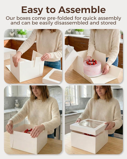 12x12x8 Inch Cake Boxes 20 pcs, Large 12 Inch Cake Box with Window for 8 Inch Tall Tiered Bakery Cakes, Pies, Sturdy Square White Cardboard, Cake Decorating Supplies (80 Pcs Stickers)