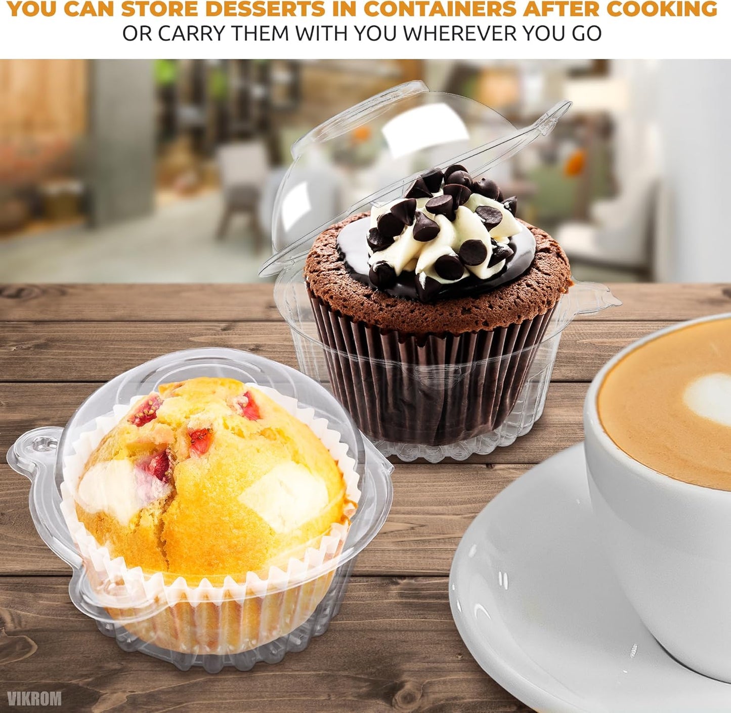 50Pcs Individual Clear Plastic Cupcake Containers - Cupcake Holders with Transparent Lids, Clear Dessert Boxes for Cupcakes, Single Cupcake Box for Holiday Treats, Weddings, Baby Showers and Parties
