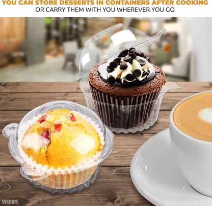 50Pcs Individual Clear Plastic Cupcake Containers - Cupcake Holders with Transparent Lids, Clear Dessert Boxes for Cupcakes, Single Cupcake Box for Holiday Treats, Weddings, Baby Showers and Parties