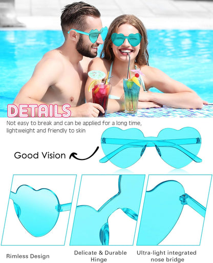 Frienda 8 Pairs Heart Shaped Sunglasses for Women Rimless Heart Glasses Candy Color Sunglasses for Party Favor