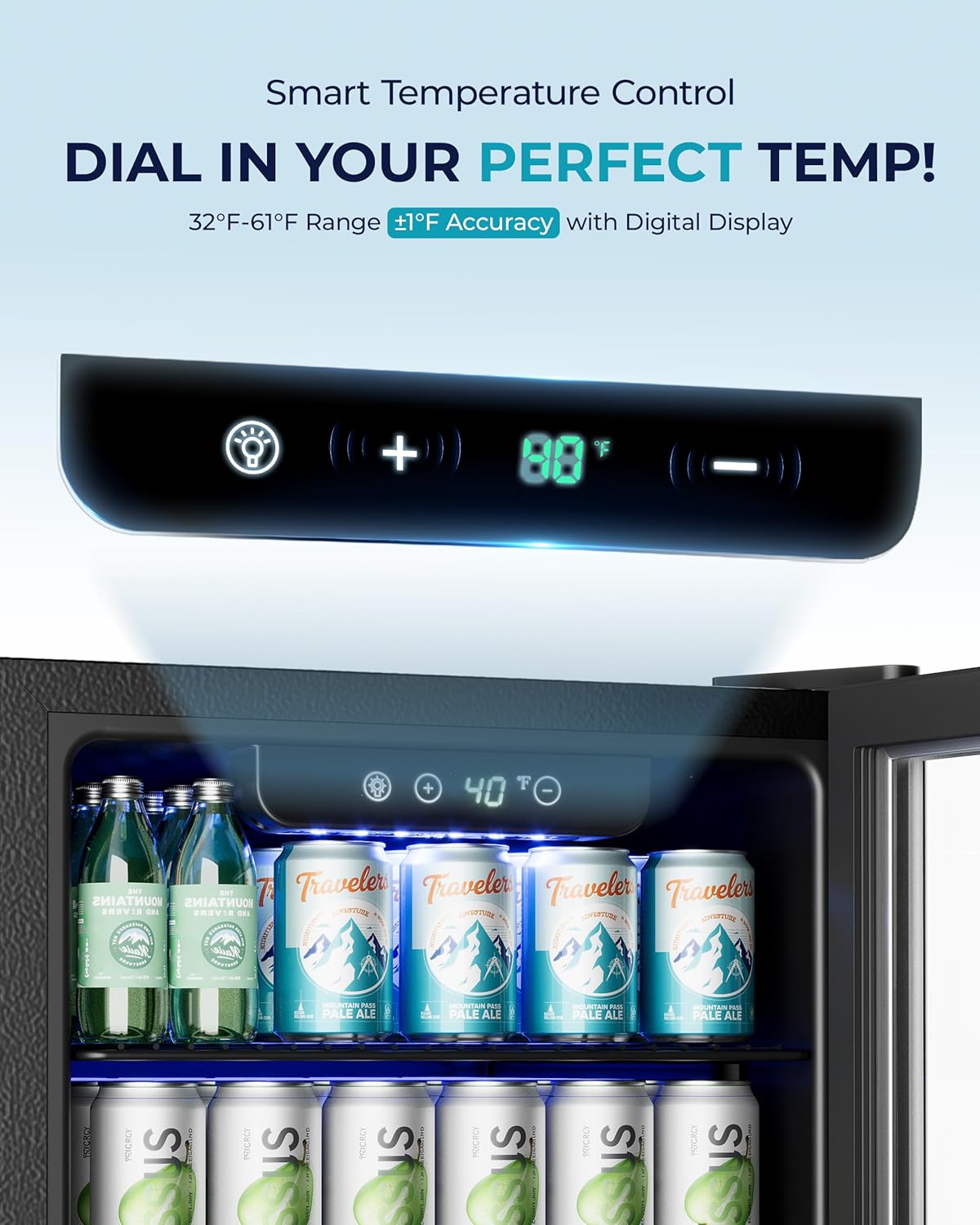 EUHOMY 4.5 Cu.ft Beverage Refrigerator and Cooler, 145 Can Mini fridge with Glass Door for Soda Beer Wine, Small Drink Dispenser with Digital Adjustable Thermostat for Home Office Bar