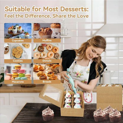 30-Set Cupcake Boxes Bulk with Clear Display Window Hold 6 Standard Cupcakes, Disposable Food Grade White Cupcake Carrier Cupcake Container, Perfect for Cupcakes Muffins Cookies Pastries