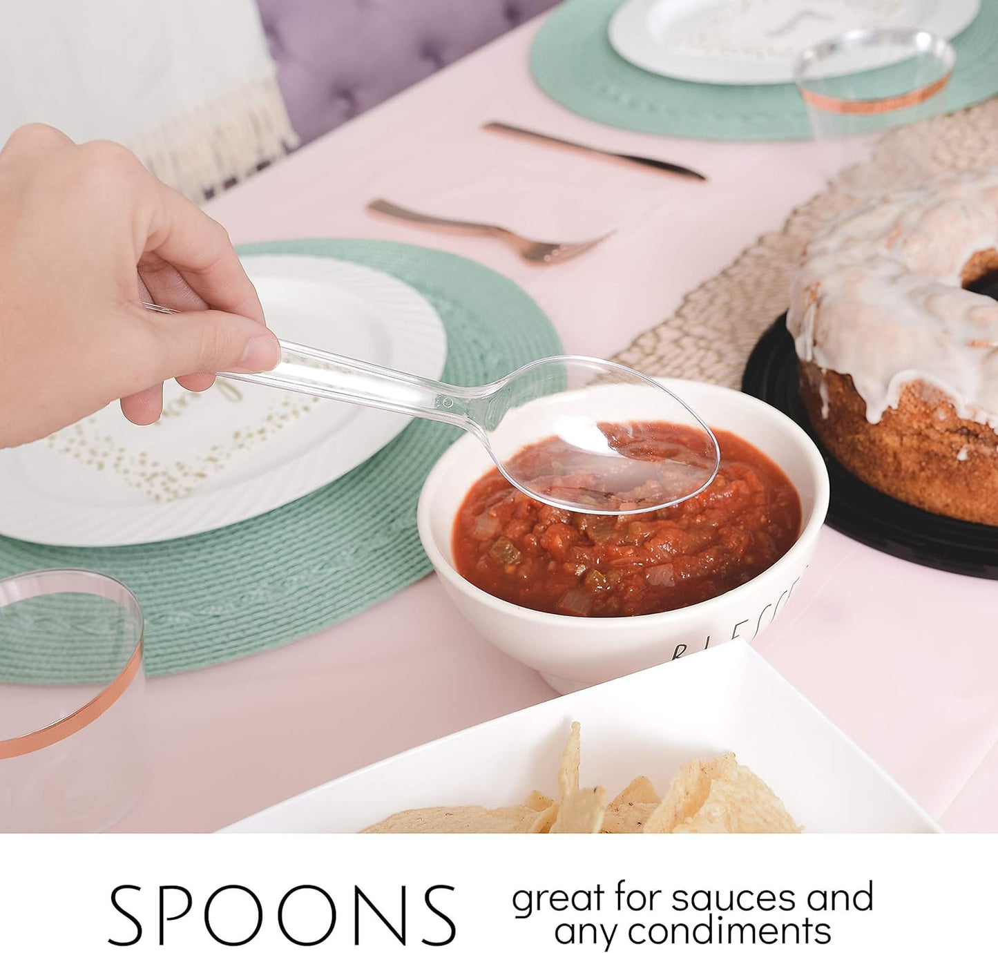 Plasticpro Disposable Plastic Serving Utensils Set of 12, 3 Spoons, 3 Forks 3 Knives, 3 Sifting Spoons, Clear Heavyweight