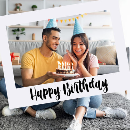 Beeveer 32 x 24 Inch Extra Large Happy Birthday Photo Booth Selfie Frame Props Picture DIY Cutouts Photo Backdrop Cardboard Props for Party Supplies Favors(Vertical,Shiny Gold)