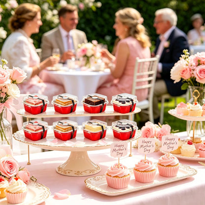 NPLUX 50 Pcs Mini Cake Pans with Lids and Spoons Aluminum Foil Mini Square Baking Cups with Lids Disposable Ramekins Cake Pans Dessert Cups for Wedding Mothers Day Gifts Party Favors(Pink,5oz)
