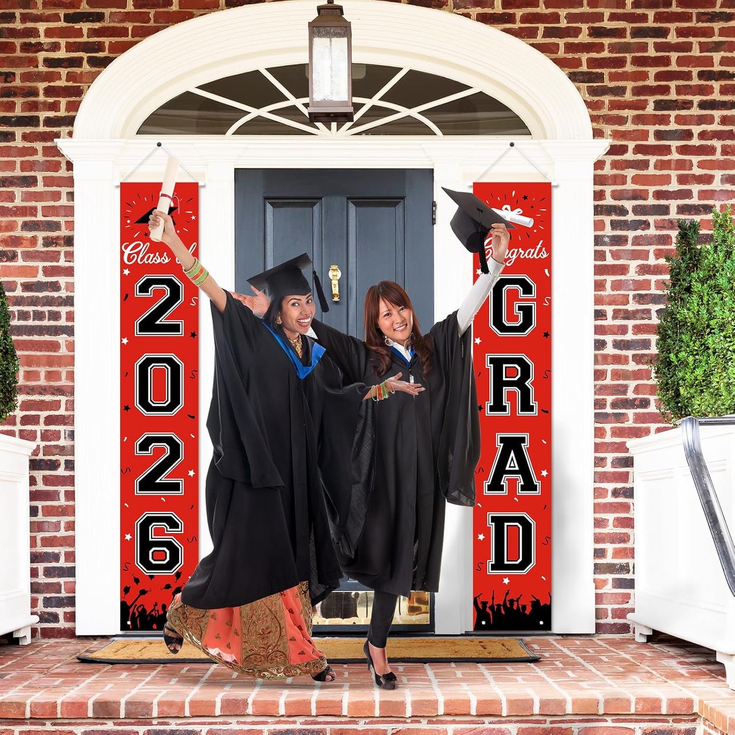 2026 Graduation Decorations, Graduation Banner Class of 2026, Hanging Congratulations/Congrats Grad Banner for Door and Porch, Party Decor - Black