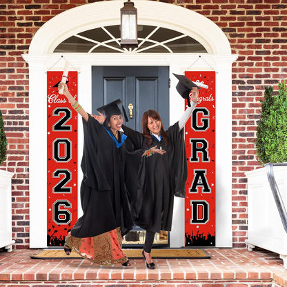 2026 Graduation Decorations, Graduation Banner Class of 2026, Hanging Congratulations/Congrats Grad Banner for Door and Porch, Party Decor - Black