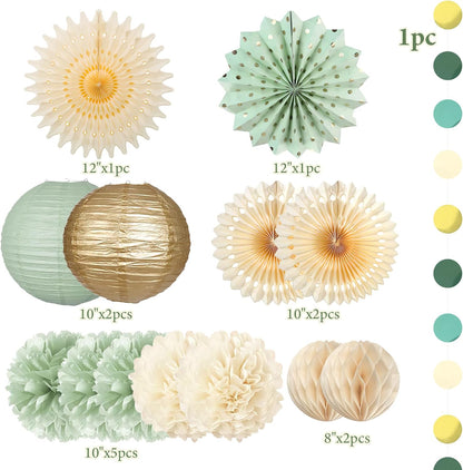 Tissue Paper Pom Poms - 23 PCS Dusty Blue Paper Flowers Pom Pom Kit Circle Dot Party Banner Hanging Swirl Party Decorations for Wedding Birthday Baby Shower Bridal Shower Tea Party