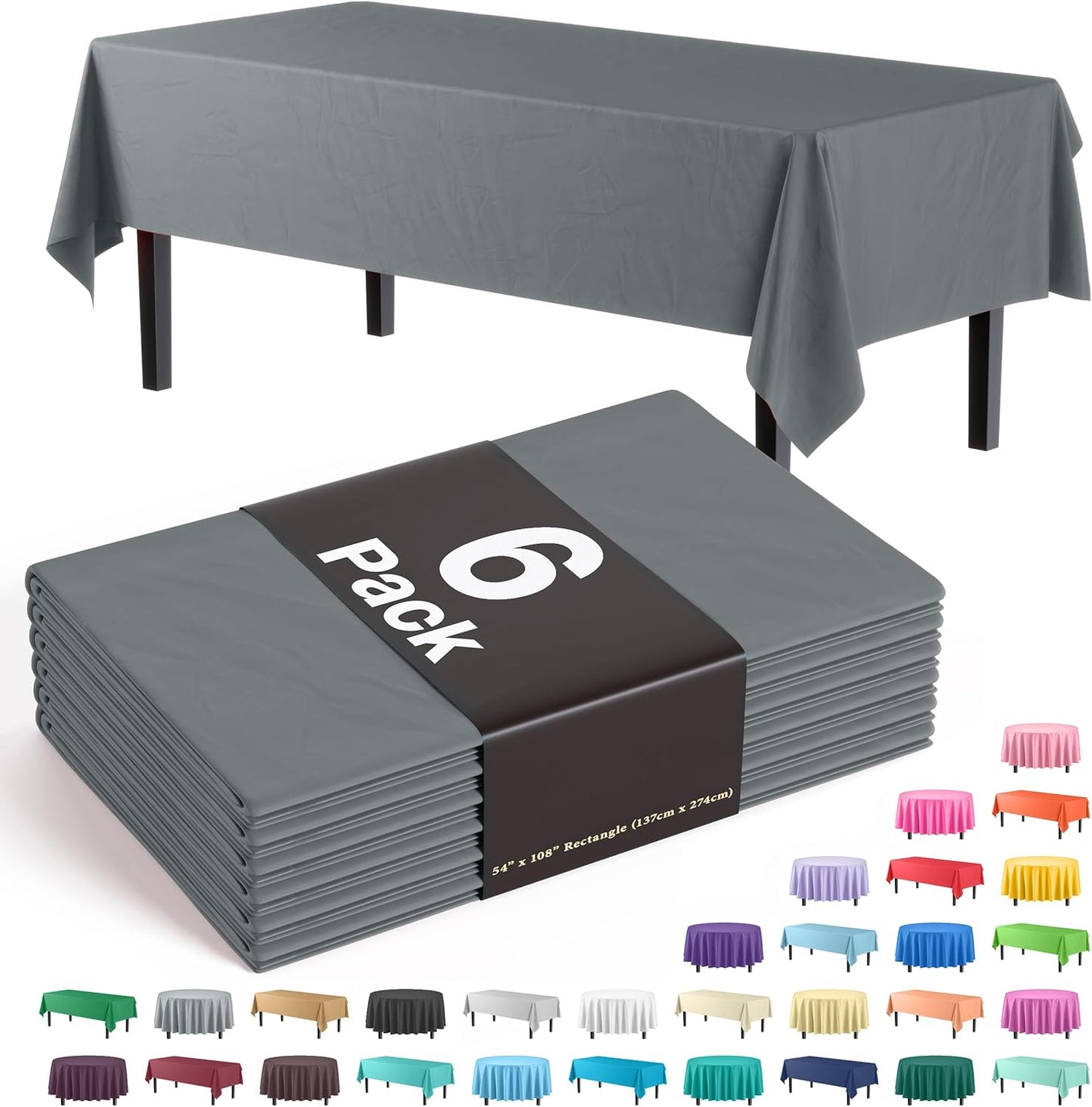 Exquisite Party Solids 6-Pack Premium Plastic Tablecloth 54in. x 108in. Rectangle Plastic Table Cover - Navy