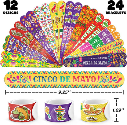 96 PCS Mexican Fiesta Party Favors – 72 Glow & Regular Tattoos + 24 Slap Bracelets, Perfect for Cinco de Mayo, Birthdays & Cultural Celebrations