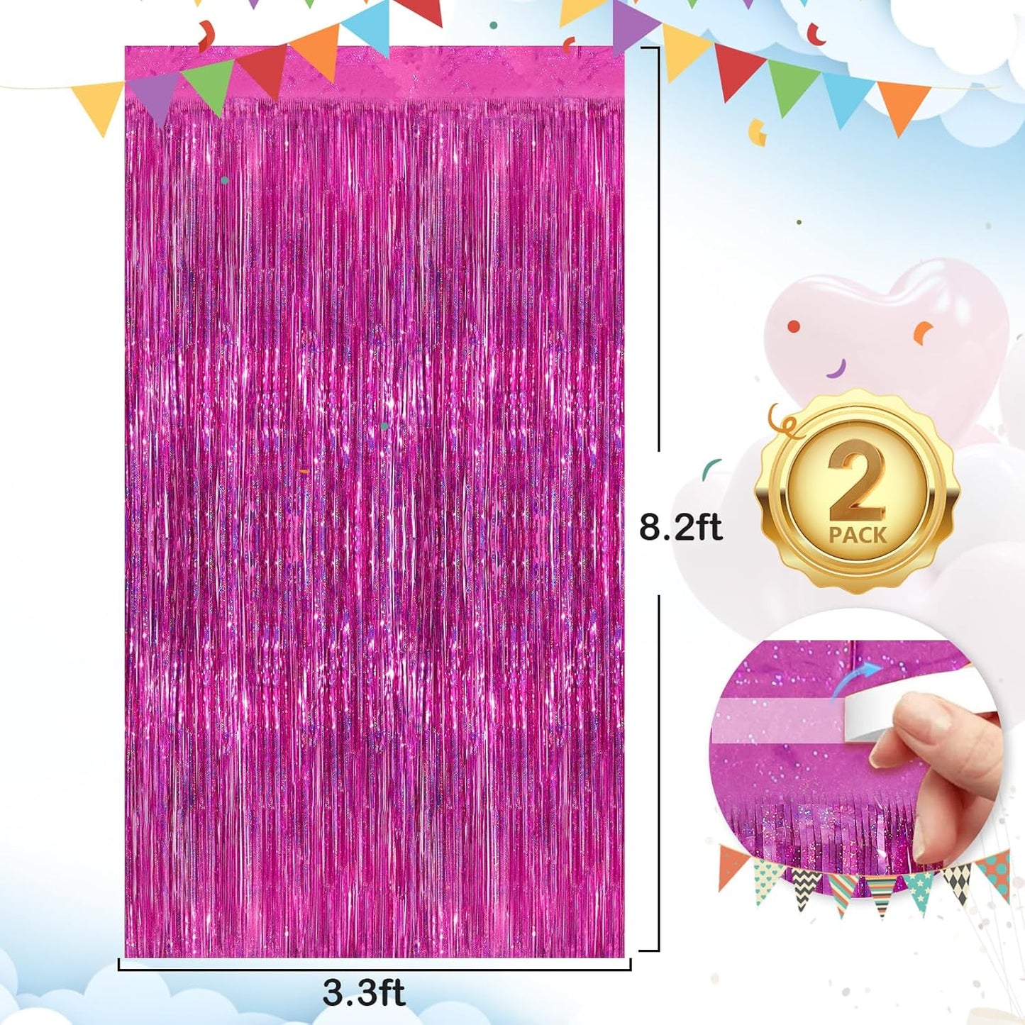 Black Fringe Curtain Party Streamers 2Pack 3.3x8.3 Ft Foil Fringe Backdrop Curtains for Birthday Wedding Bridal Baby Shower Halloween Decor Tinsel Streamers Black Party Decorations Door Streamers