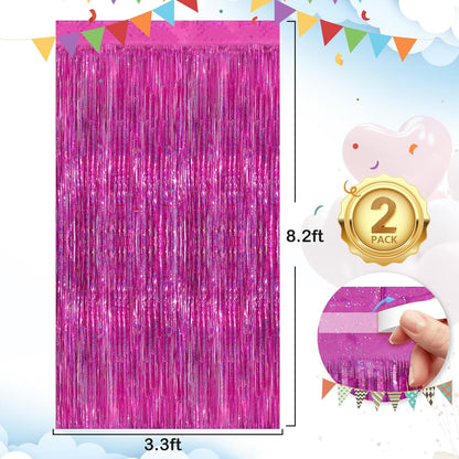 Black Fringe Curtain Party Streamers 2Pack 3.3x8.3 Ft Foil Fringe Backdrop Curtains for Birthday Wedding Bridal Baby Shower Halloween Decor Tinsel Streamers Black Party Decorations Door Streamers