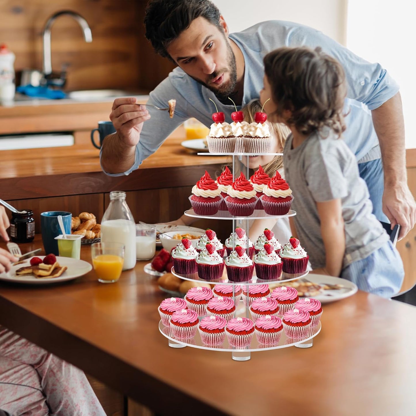 YestBuy 4 Tier Acrylic Cupcake Stand, Premium Cupcake Holder, Acrylic Cupcake Tower Display Cady Bar Party Décor â Display for Pastry(4.7" Between 2 Layers)