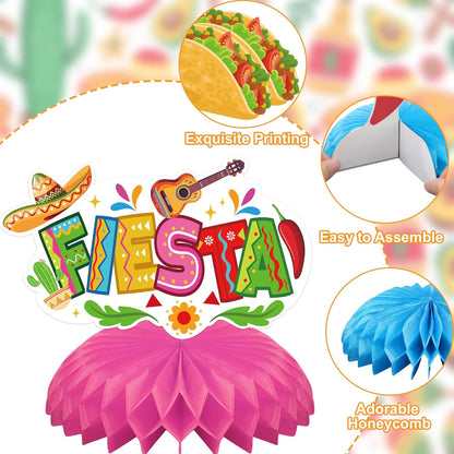 12 PCS Mexican Themed Honeycomb Centerpieces 8" Mexican Fiesta Party Table Centerpiece Cinco De Mayo Party Table Decorations for Taco Birthday Day of the Dead Decoration