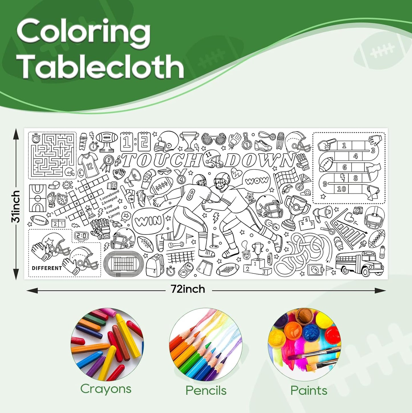 Kids Coloring Tablecloth, Easter Bunny Egg Chick Theme Paper Coloring Poster, 31 x 72 Inch Spring Holiday Coloring Activity Party Table Cover