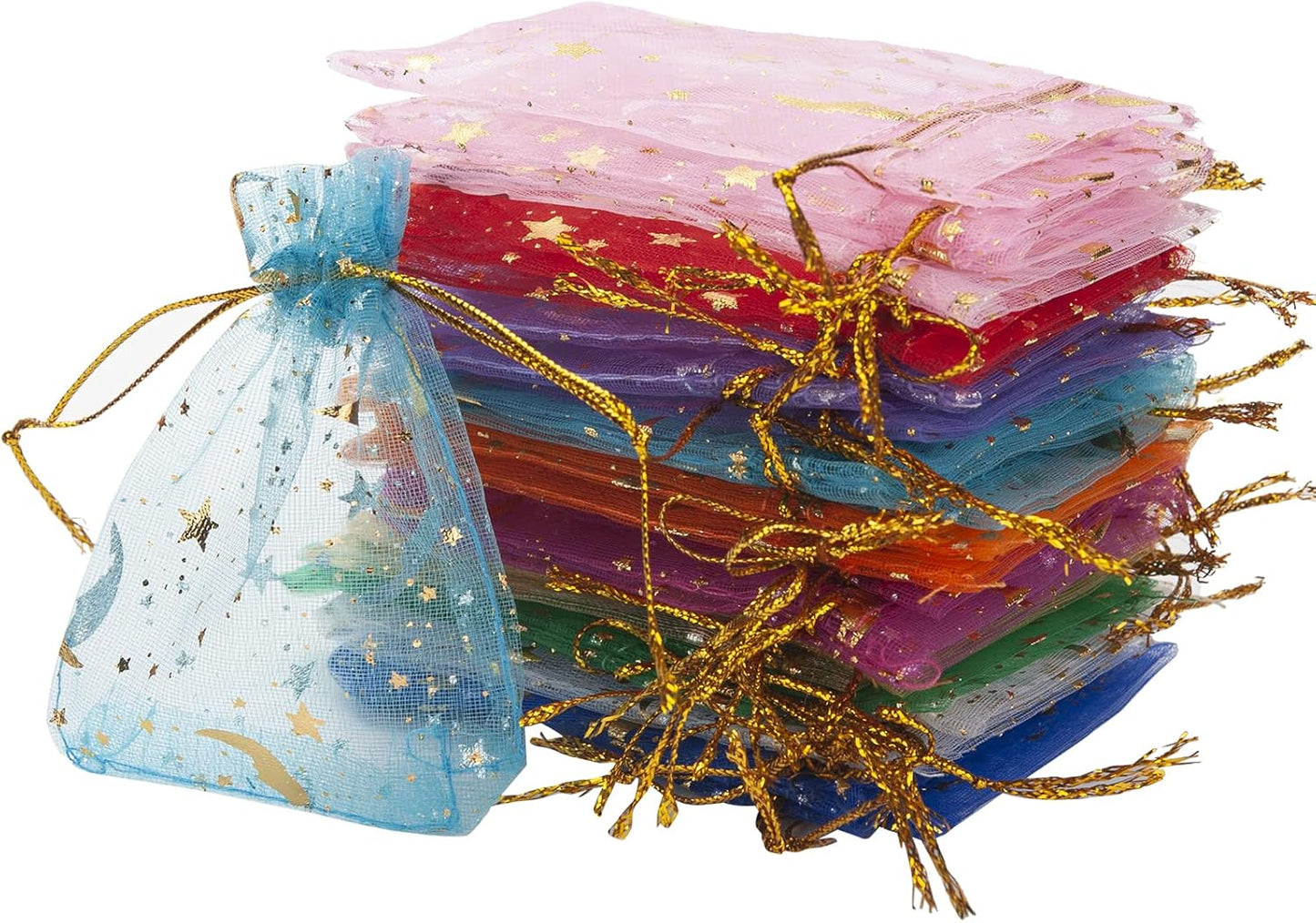 100pcs White Organza Bags 2x3 inch Sheer Drawstring Gift Bags Jewelry Pouches Wedding Party Christmas Favor Gift Bags, Little Mesh Gift Pouches Mini Candy Bags for Small Presents Earrings