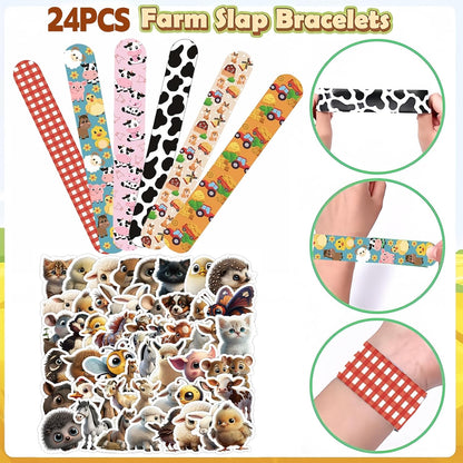 CZWXOXO 74Pcs Dinosaur Theme Party Favors Contain 24 Pcs Slap Bracelets 50Pcs Stickers, Dino Theme Birthday Party Decorations,Classroom Rewards Supplies.