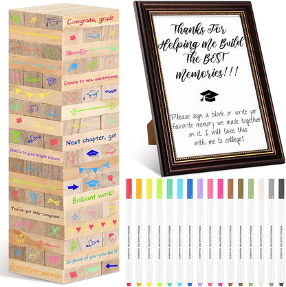 Gerrii 72 Pcs 2026 Graduation Guest Book Alternative for Sign in, 54 Wooden Block 16 Pens and Grad Photo Frame for Congrats Grad Party Supplies College High School (Black Photo Frame)