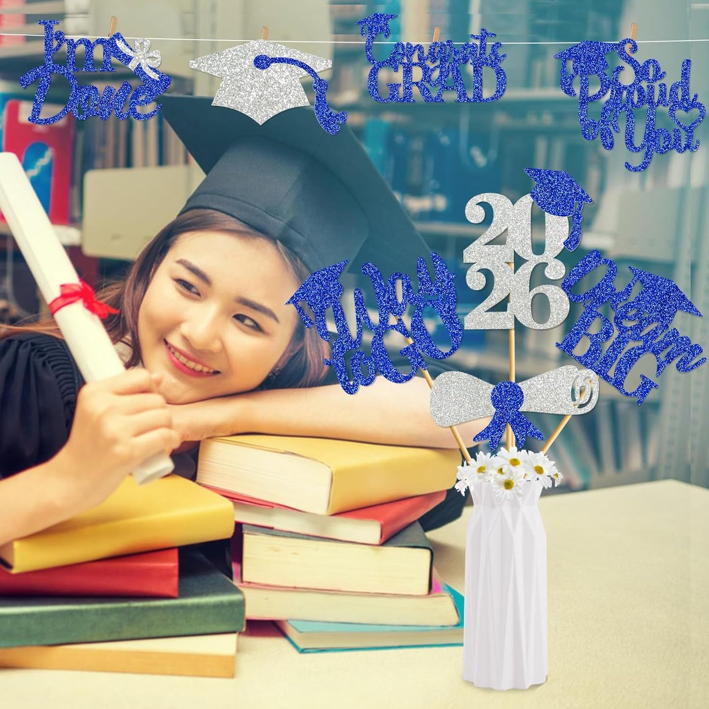 24Pcs Graduation Centerpieces for Tables: 2026 Graduation Centerpiece Sticks Class of 2026 for Grad Table Decorations Congrats Decorations (Black)