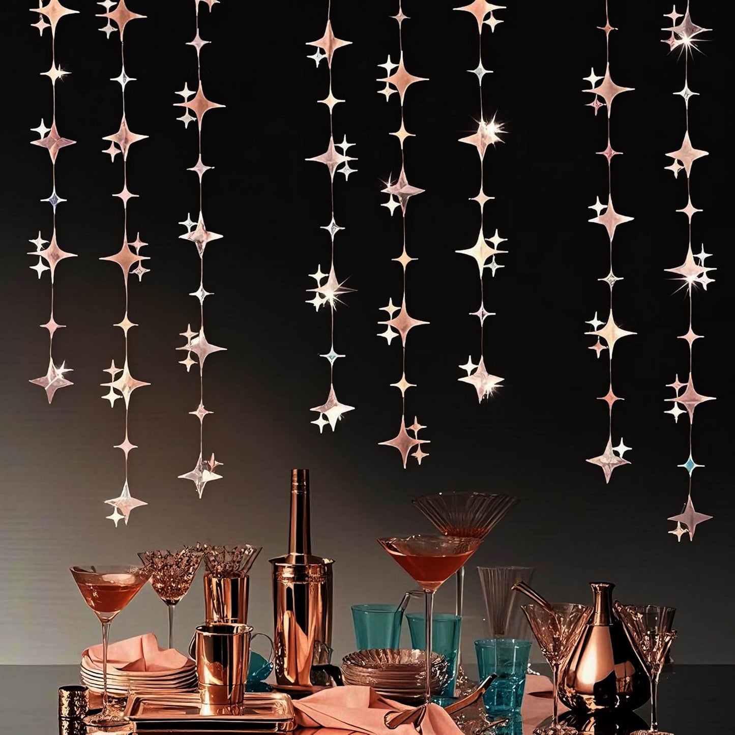 Glitter Gold Four-Angle Star Paper Garland Banner Décor 40 Feet Gold Twinkle Star Hanging Bunting Banner Backdrop for Wedding Baby Shower Birthday Graduation Disco Party Decorations