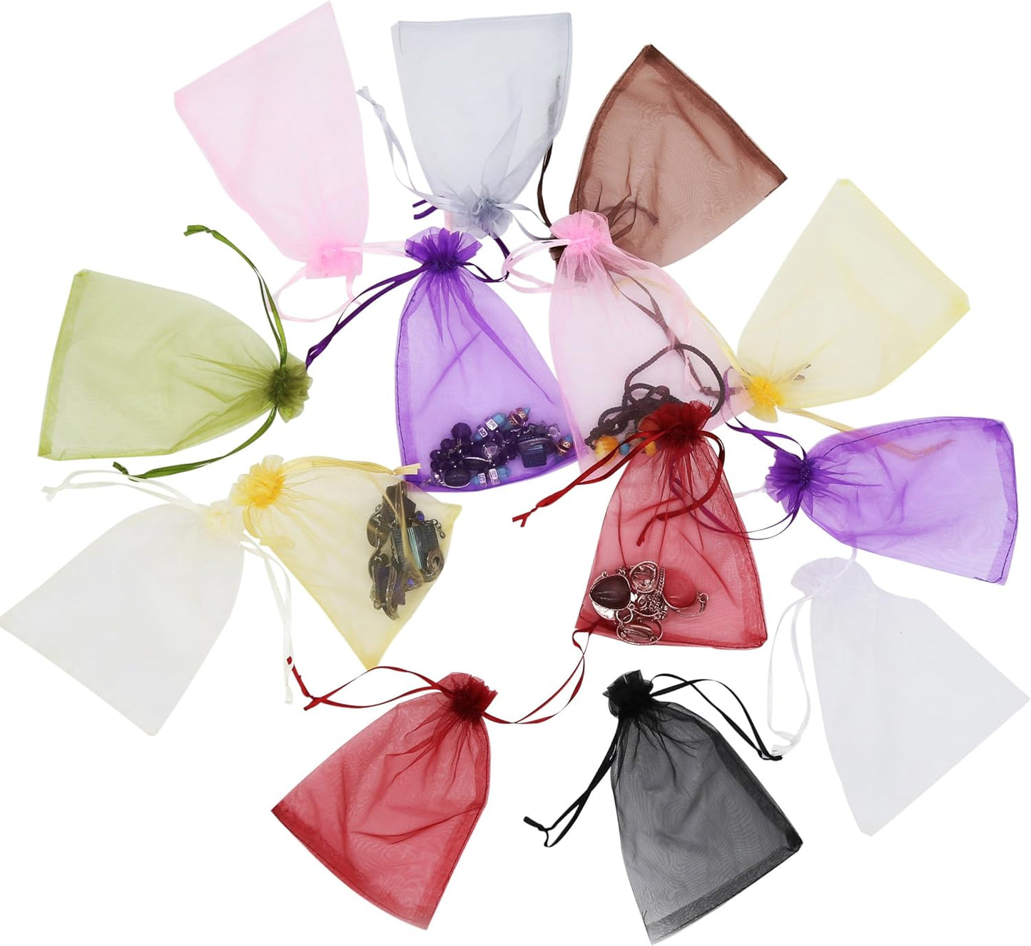 Wudygirl 100pcs 5X7 Inches White Organza Bags Christmas Drawstring Pouches Party Wedding Favor Bags Goodie bags(White 5x7)