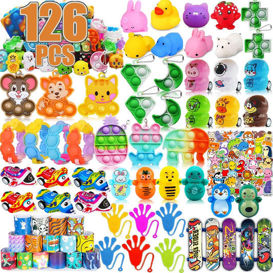 126 Pack Party Favors for Kids 3-5,Pop Fidget Toys, Classroom Prizes, Treasure Box Toys, Pinata Filler, Goodie Bag Stuffers, Treasure Chest, Prize Box Bulk Small Toys, Easter Egg fillers