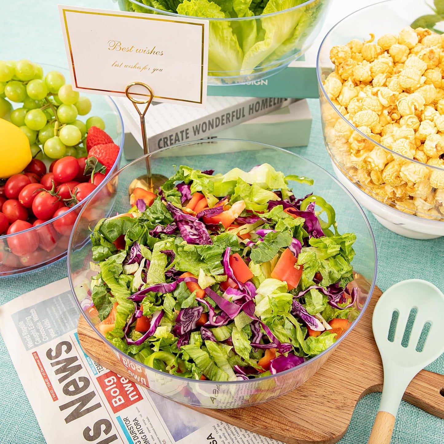 Hioasis 8 Pack Plastic Serving Bowls 128oz Gold Glitter Plastic Bowls Heavy Duty Disposable Serving Bowls for Party Snack & Salad & Candy & Bar Buffet