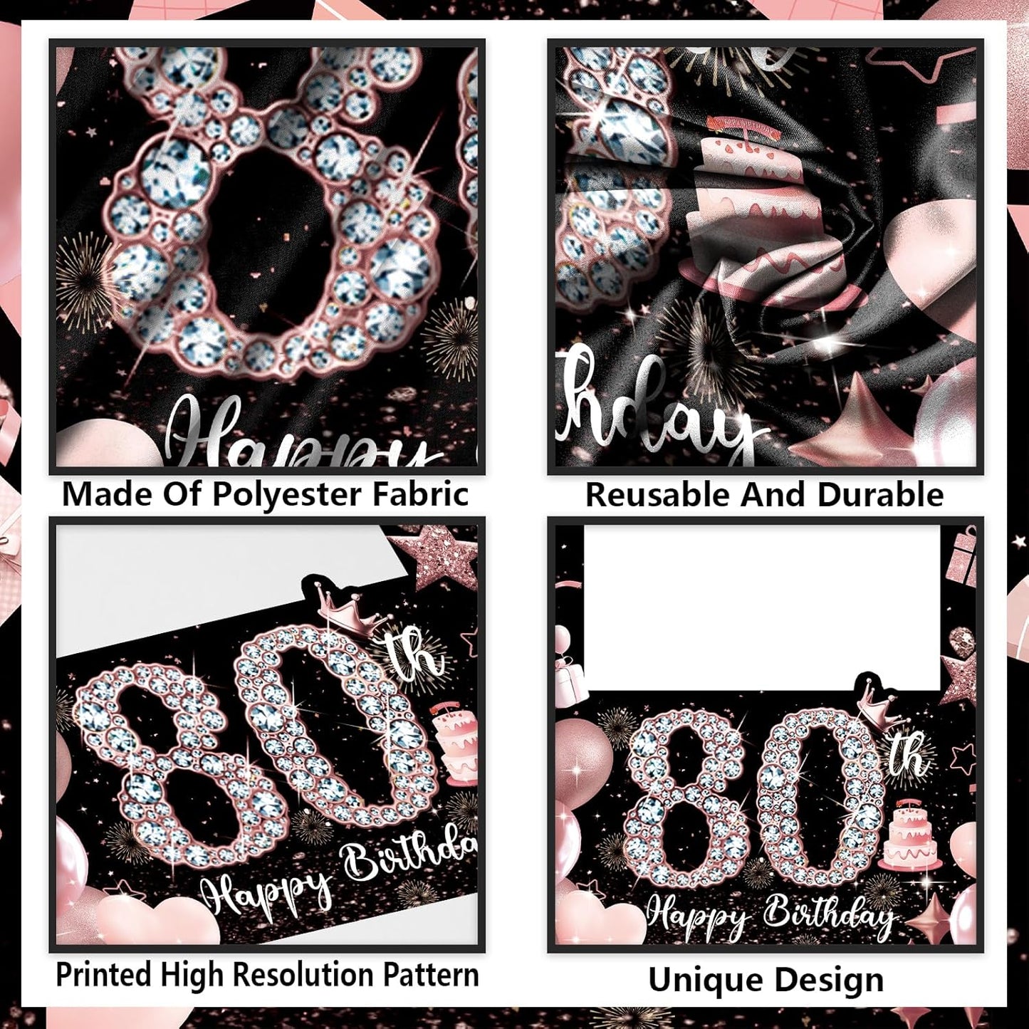 Pink 80th Birthday Neon Photography Banner Backdrop Glow Party Disco Dance Neon Theme Birthday Banner Photo Frame Props Props Selfie Background Face Cutout Photo Props Decoration
