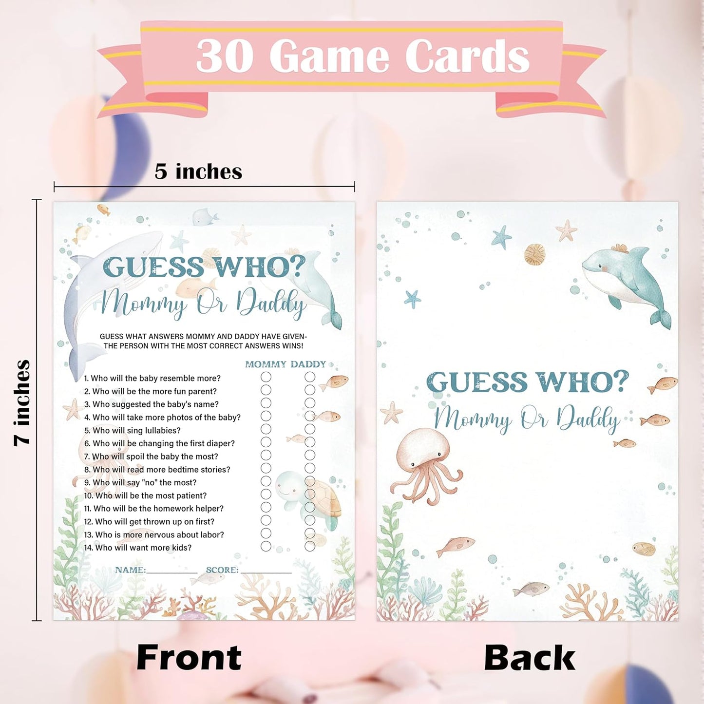 Under The Sea Baby Shower Bingo Game, Pack of 30 Game Cards, Sea Creatures Ocean Shower Game, Gender Reveal Party Decorations, Gender Neutral - KR77