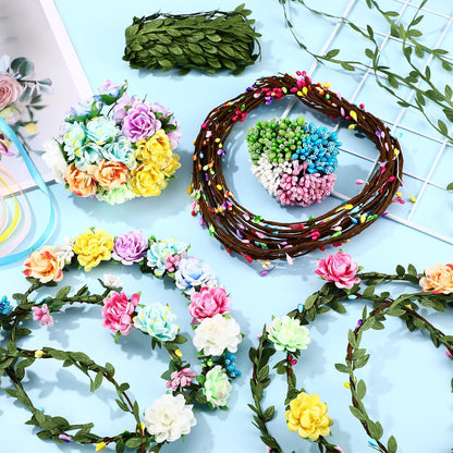 Zeyune 20 Sets Spring Tea Party Favor Flower Crowns Making Kit, Make Your Own Flower Crown Wreath Garland Headbands Craft Kit Handmade DIY Fairy Floral Hair Accessories Gift for Women(Daisy)