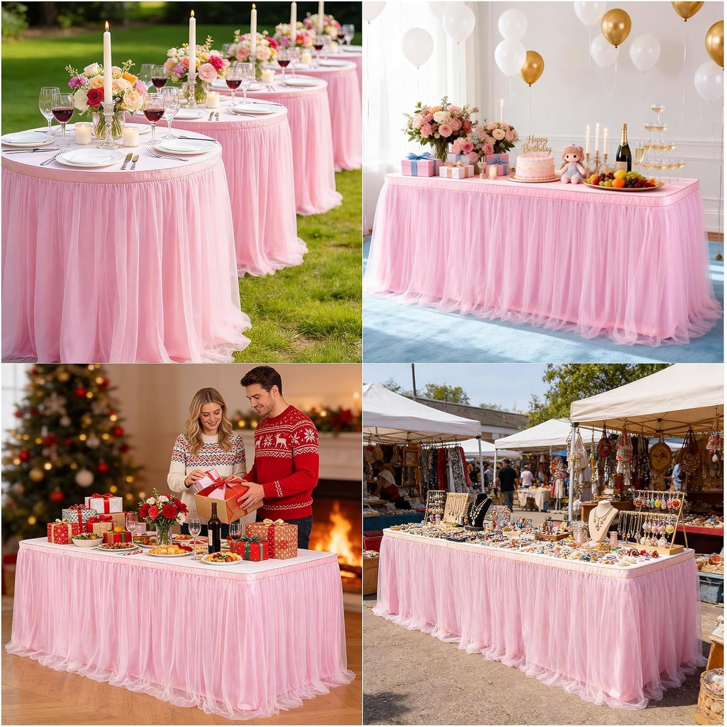 THARAHT Tulle Table Skirt 6FT 180CM Long for Rectangle Tables Round Tables Ruffle Desk Skirt for Princess Girls Birthday Party Cake Dessert Decorations Table Skirt