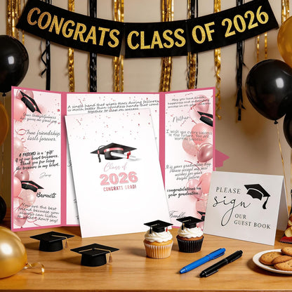 kockuu 2026 Graduation Guest Book Signature Board, Pink Class of 2026 Graduation Sign in Book to Sign Decor for Grad Party High School College Grad Gifts