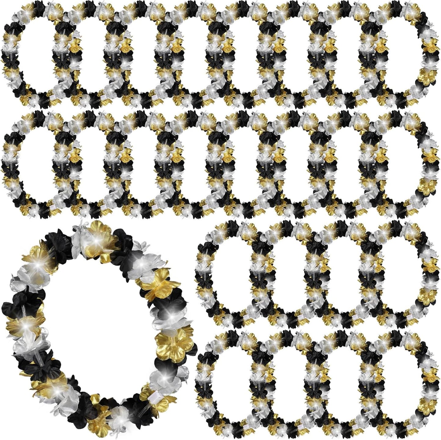 Sherr 24 Pcs LED Leis Light Up Purple and Gold Hawaiian Flower Necklaces, Graduation 2026 Party Supplies, Class of 2026 Leis for Beach Wedding Luau Glow Party Favors