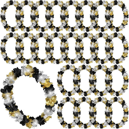 Sherr 24 Pcs LED Leis Light Up Purple and Gold Hawaiian Flower Necklaces, Graduation 2026 Party Supplies, Class of 2026 Leis for Beach Wedding Luau Glow Party Favors